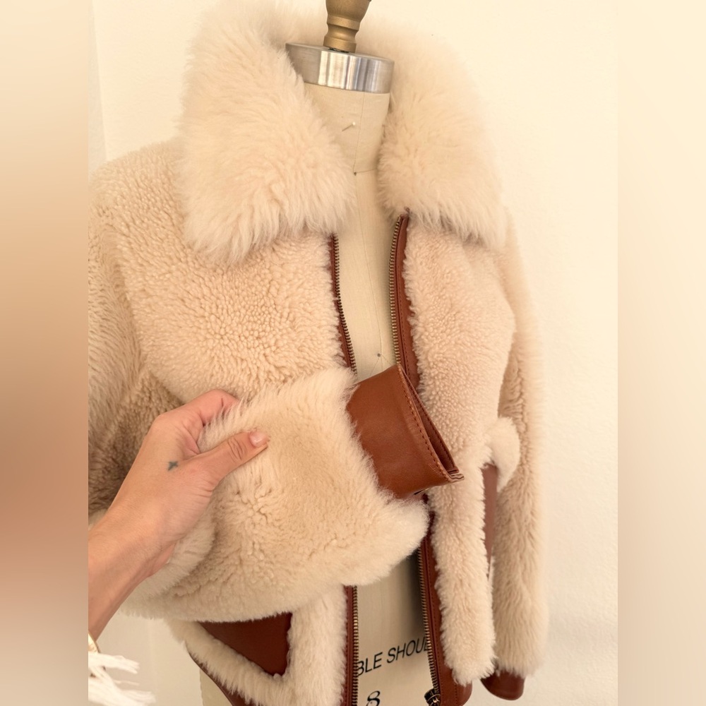 Coach NWT, real Sherling and leather cropped bomber jacket